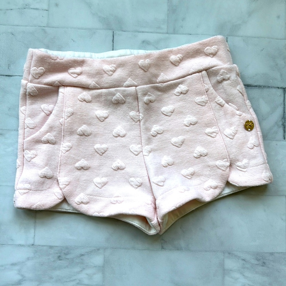Lili Gaufrette Jacquard Knit Pink Heart Shorts